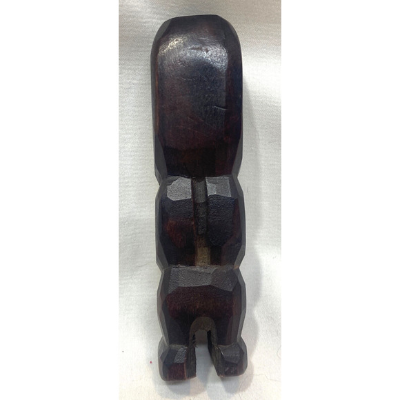 Tiki Wood Carving Maori Hand Carved Shell Eyes Tongue Out 4.5" - Picture 3 of 7